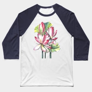 Lotus Flowers Watercolor Painting Baseball T-Shirt
